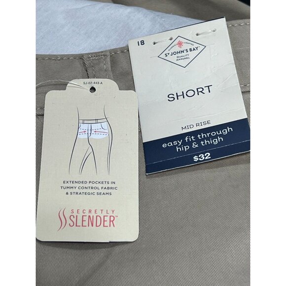 St. John's Bay - Women's Mid Rise 5" Inseam Chino Short - Beige -18 - Picture 12 of 16